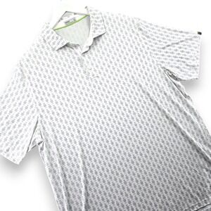 tasc Performance Mens XXL White Grey Thistle Print Cloud Performance Polo Shirt